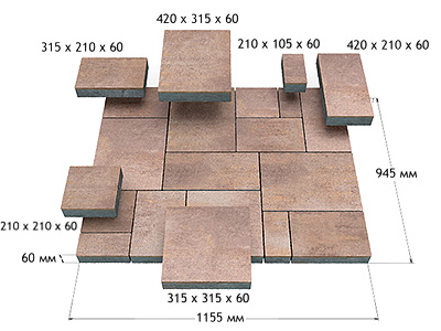 Тротуарная плитка ФАРБШТАЙН «Ностальжи Мультиформат 6» h60 мм